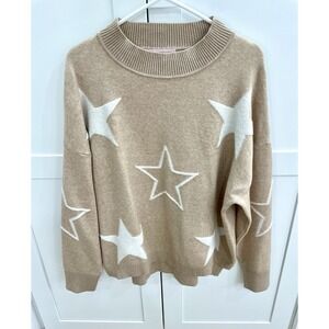 Emma's Expressions Beige Celestial Star Slouchy Knit Sweater – Size Small